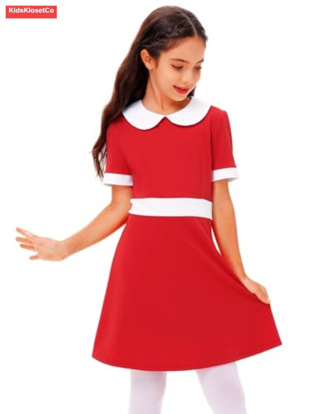 Peter Pan Collar Short Sleeve A-Line Dress Halloween Costume - Picture 4 of 6